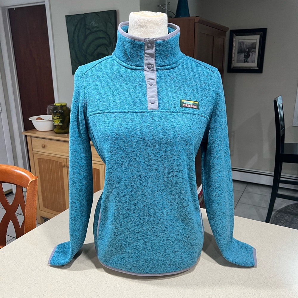 Womens LL Bean Sweater Fleece quarter snap Pullover jacket